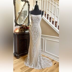 Elegant Sherri Hill Beige Cream Embellished Engagement Formal Prom Dress Size 4